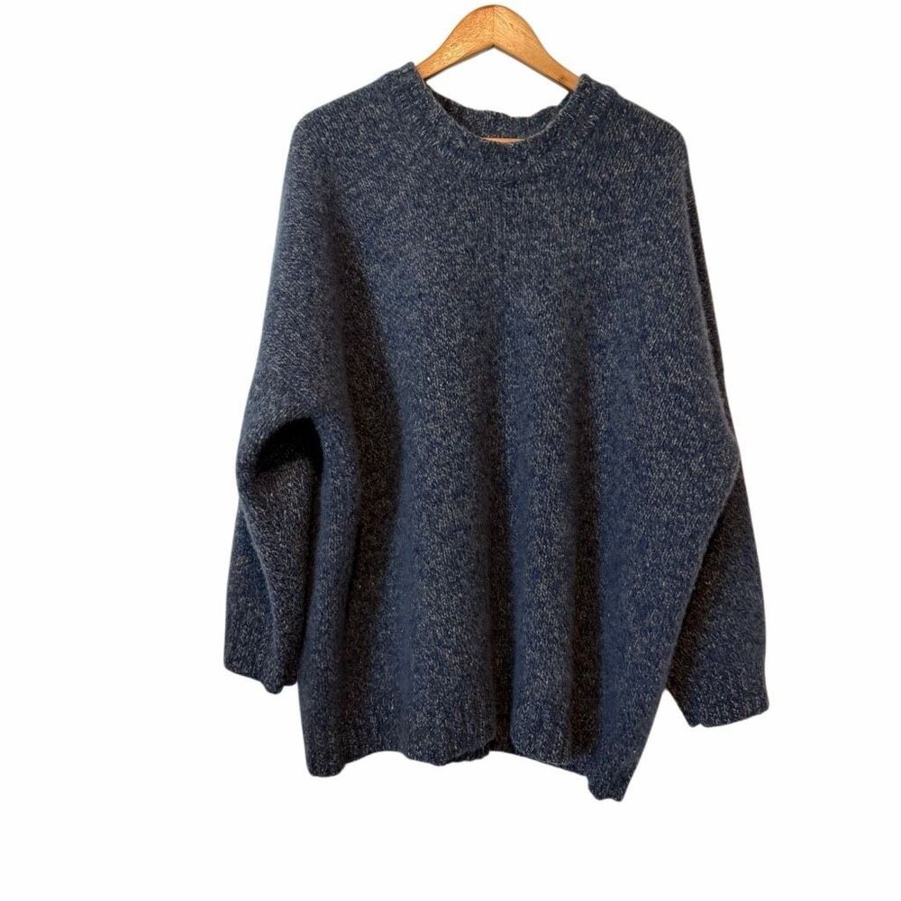 Eskandar 100% Cashmere Knit Wide Neck Oversized Pullover Chunky Blue Sweater